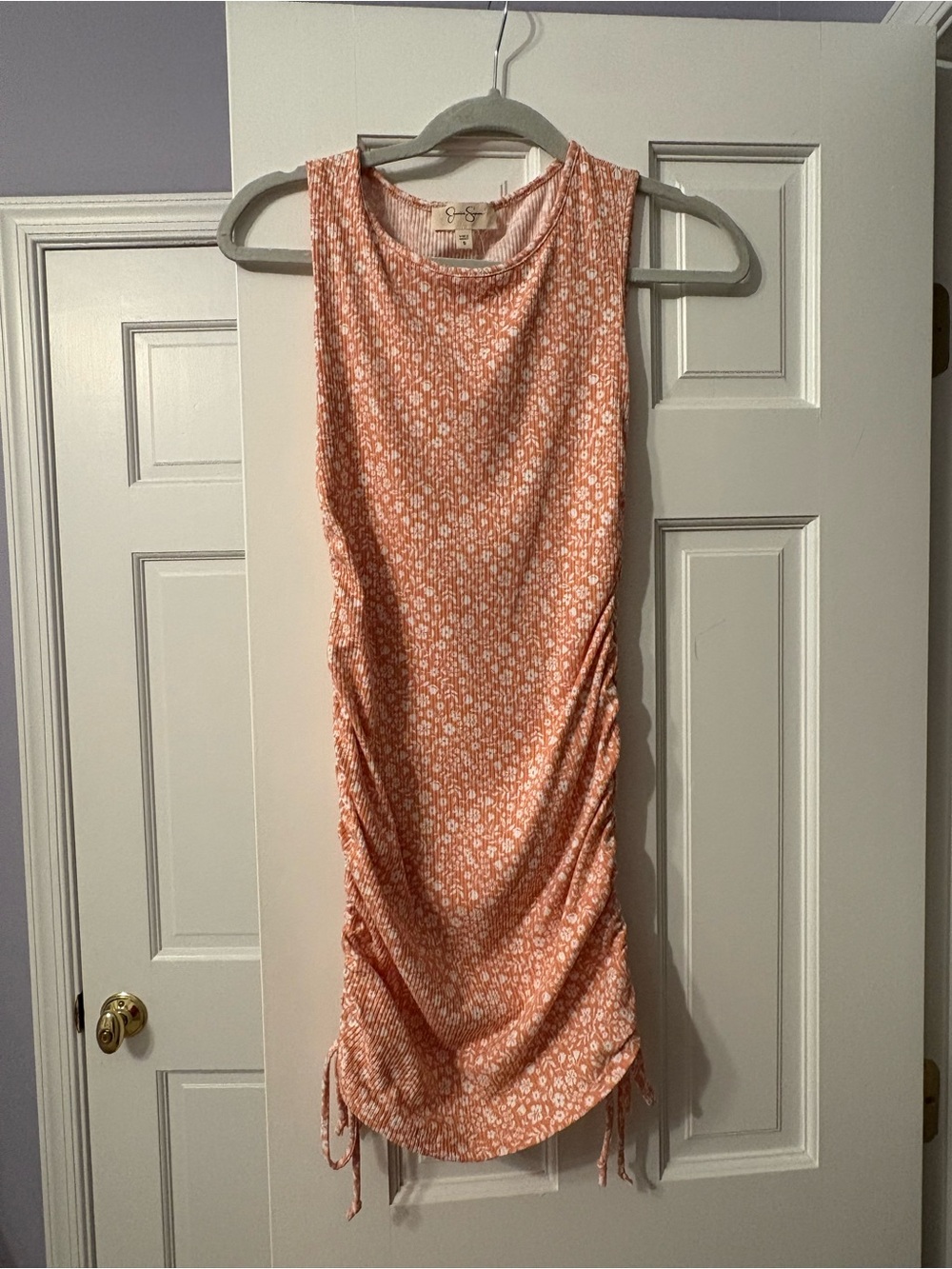 Jessica Simpson Coral Floral Sleeveless Ruched Mini Dress